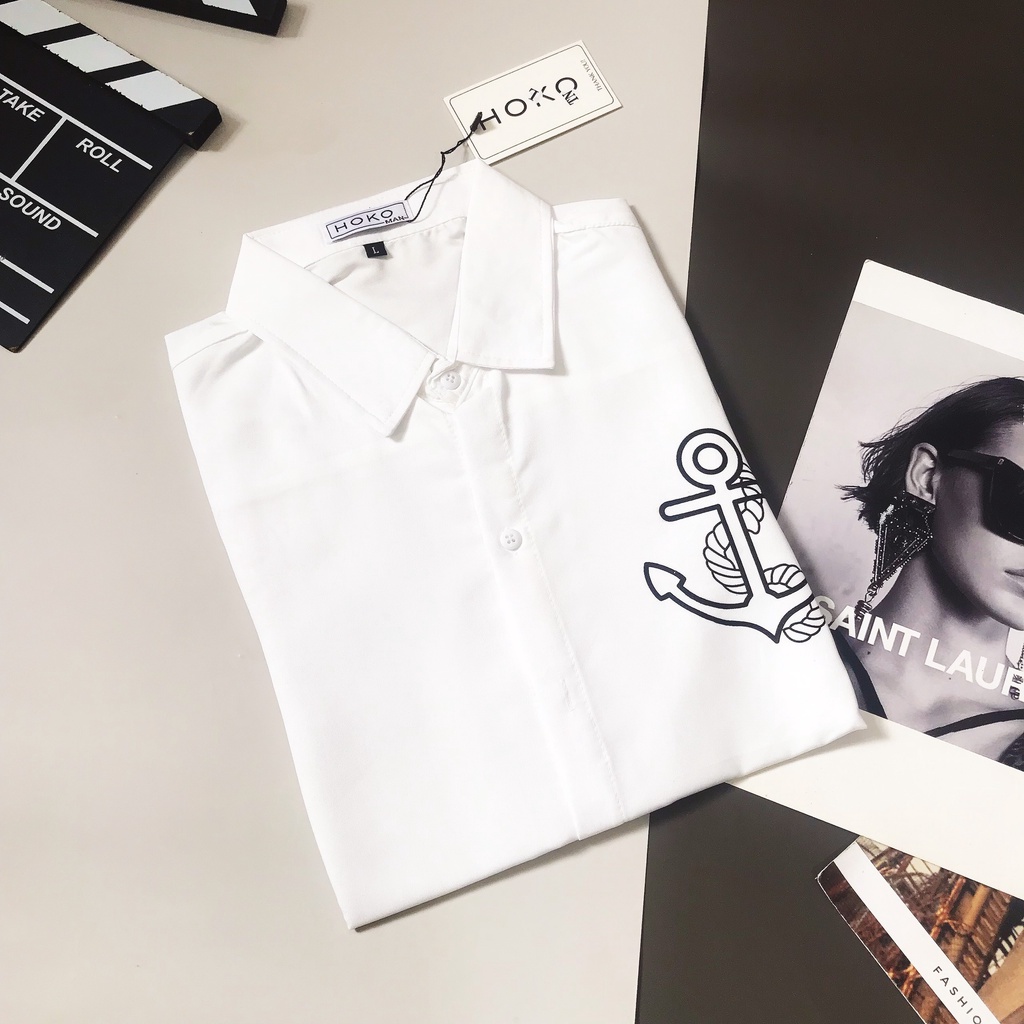 Áo Sơ Mi Nam Tay Ngắn In Hình Mỏ Neo Chất Thoáng Mát HÌNH THẬT