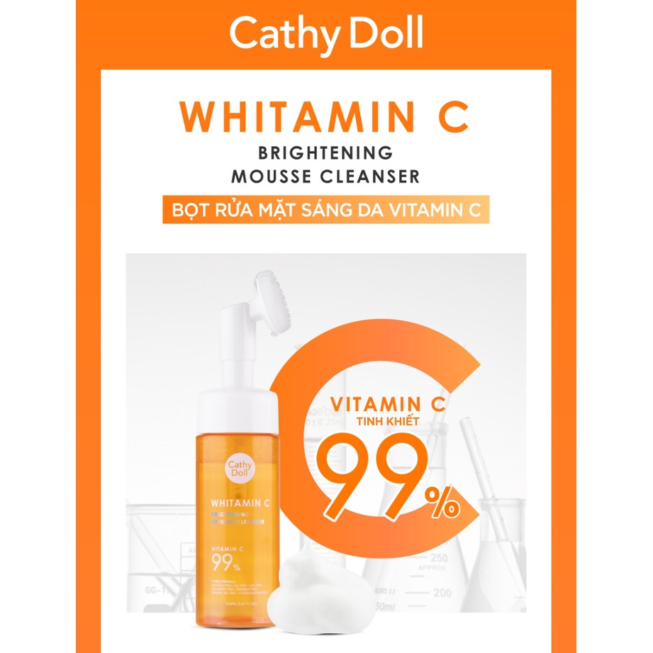 Bọt rửa mặt dưỡng trắng da mờ thâm Cathy Doll Whitamin C Brightening Mousse Cleanser 150ml