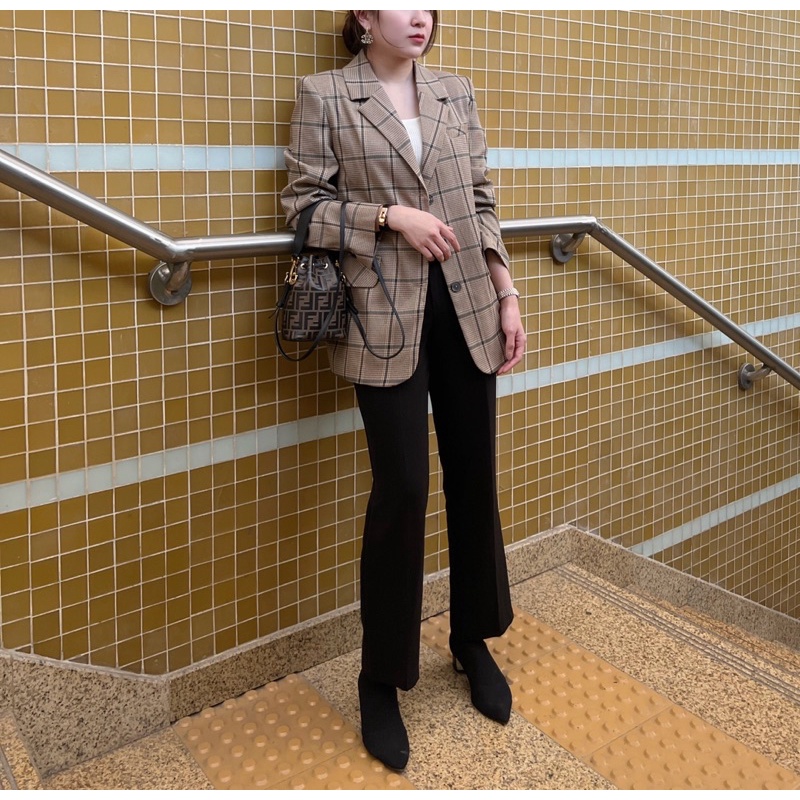 CHARLOTTE BLAZER - áo blazer kẻ thanh lịch trung tính màu nâu