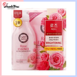 BỘ SỮA TẮM HƯƠNG HOA HỒNG HAPPY BATH ROSE ESSENCE HÀN QUỐC 500ML + 250G