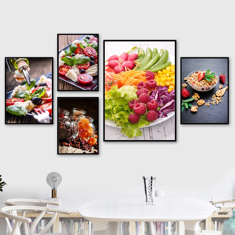 Tranh Vải Bạt Treo Tường In Hình Trái Cây Rau Củ Quả Trang Trí Nhà Bếp Kiểu Bắc Âu