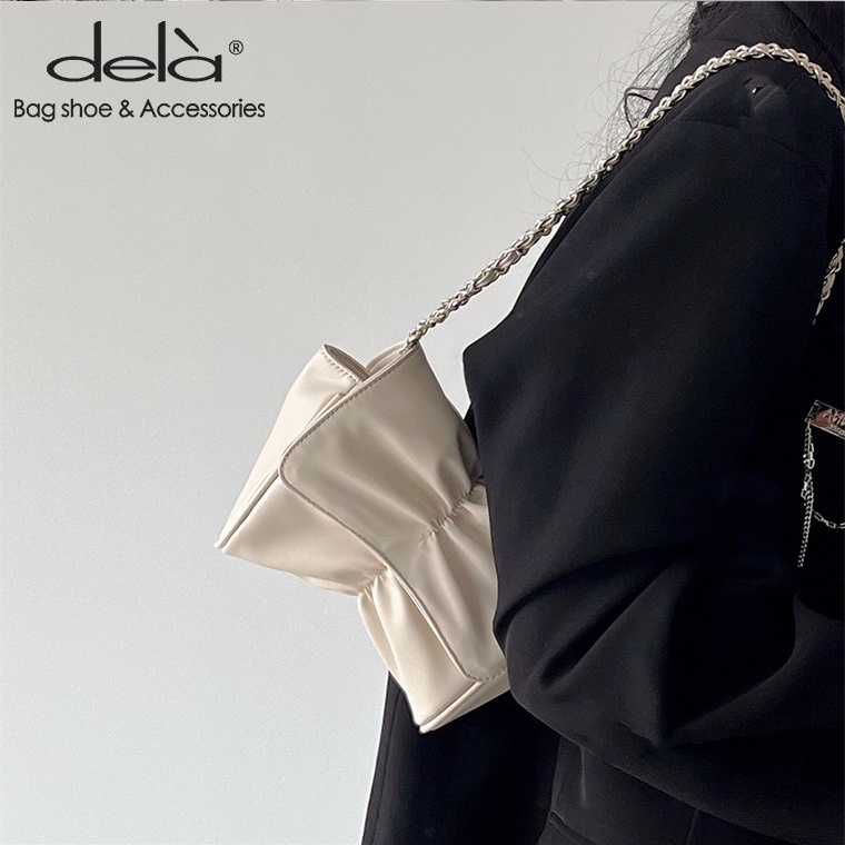 Dela Túi Đeo Chéo mini Họa Tiết Bướm Xếp Ly Phối Dây Xích Chất Lượng Cao Thời Trang Mùa Hè Hàn Quốc Cho Nữ