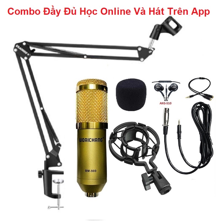 Combo Micro Thu Âm, Tặng Dây Chia 2 Cổng, Tặng Tai Nghe AKG-S10 - Chuyên Học Online, Học Zoom - Hát Karaoke Trên App