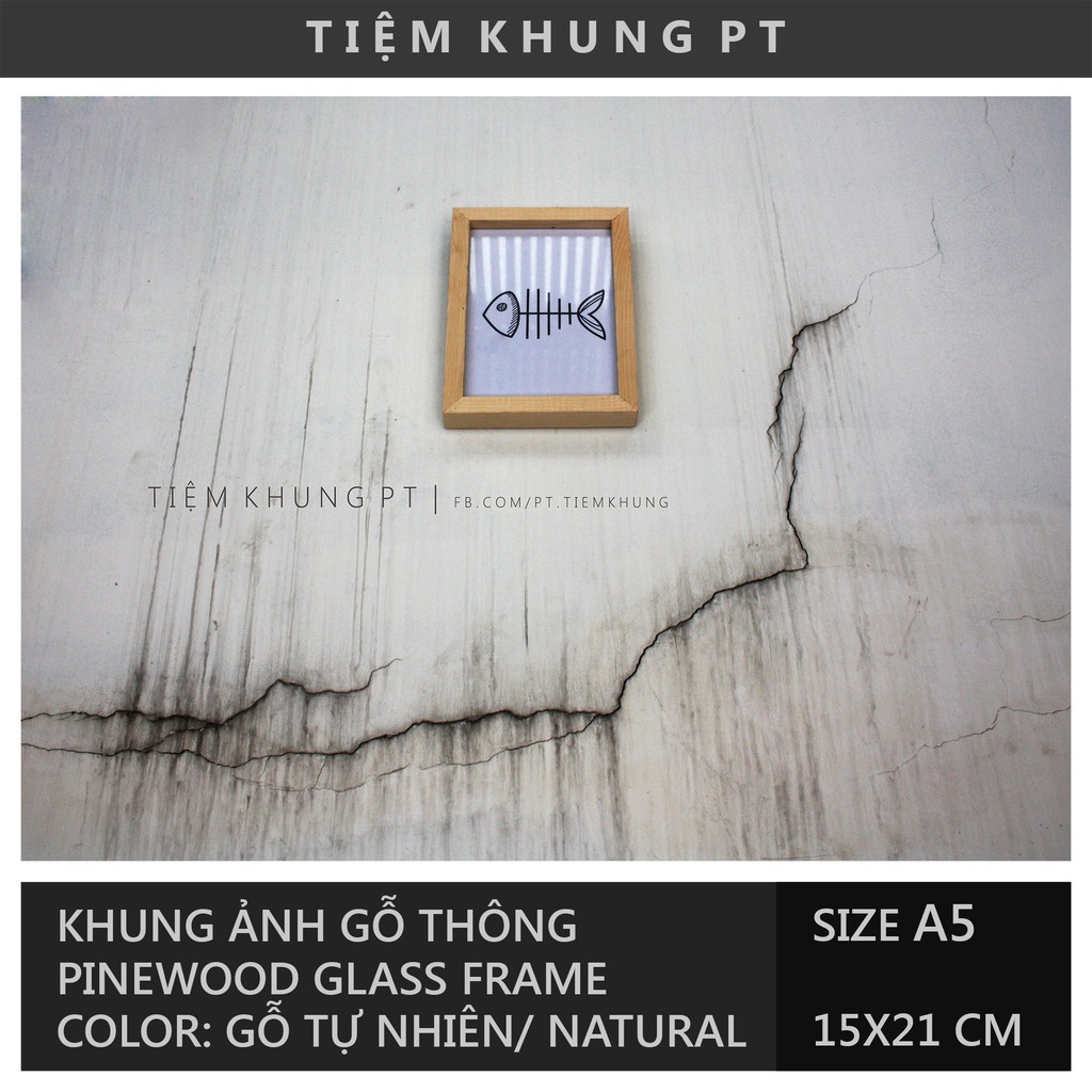 Khung ảnh A5 15x21 - Khung hình gỗ thông mặt kính Picture Frame Woodframe by P'Tee