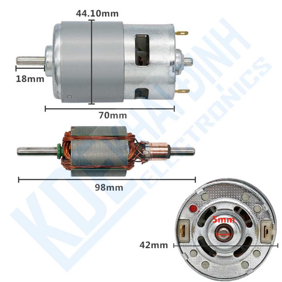 Động cơ DC 775 RS-775 12Vdc 1.2A 12000V/P, trục 5mm 100W kde2534