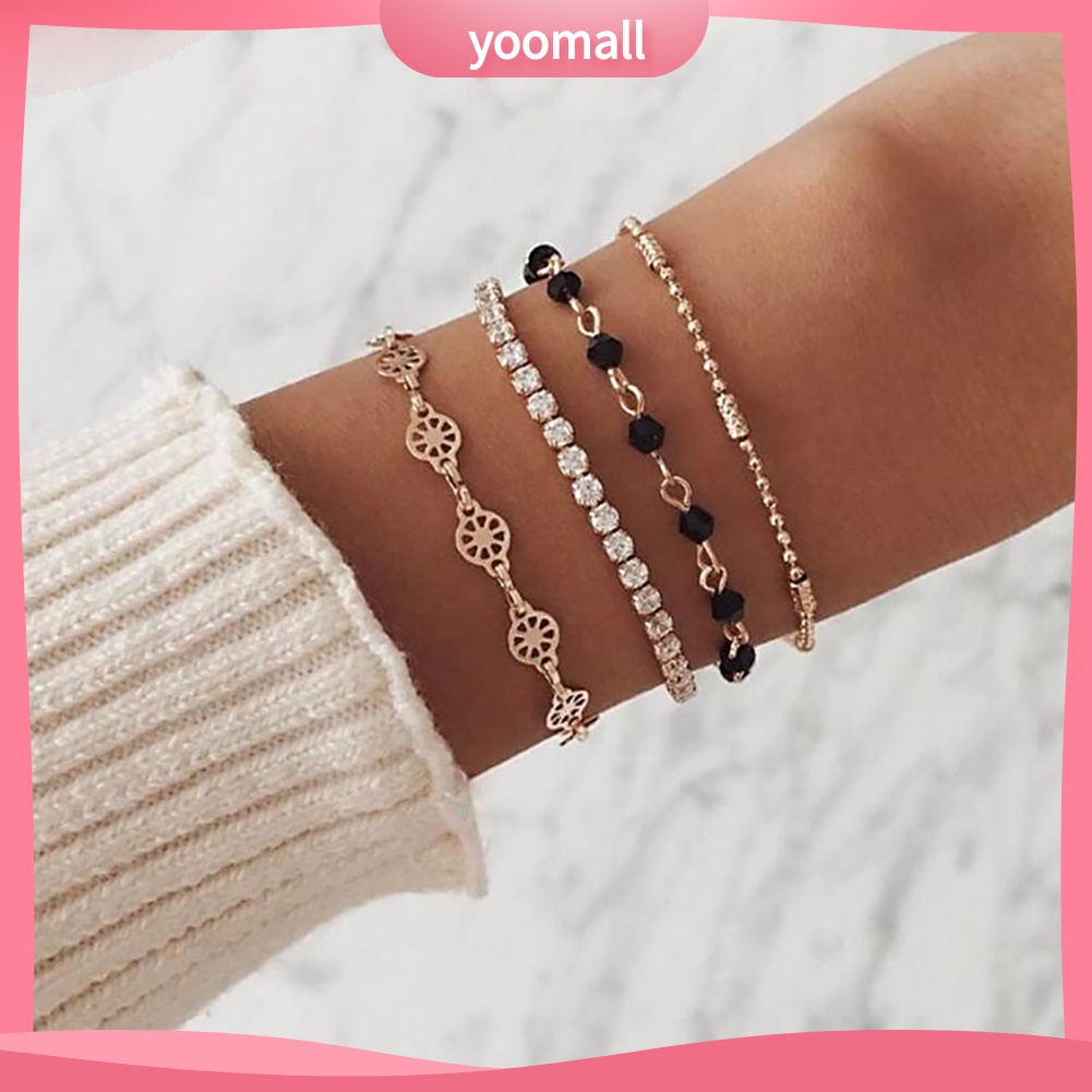 Set 4 vòng tay kim loại đính đá màu thời trang cho nữ