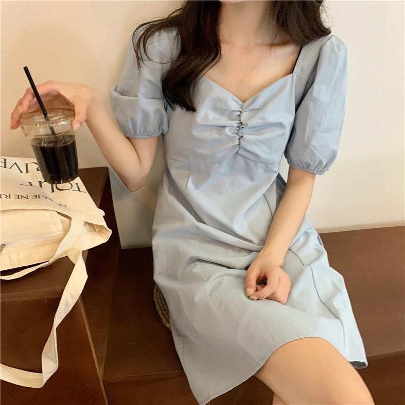 Đầm Tay Phồng Ôm Dáng Thiết Kế Mới Thời Trang Theo Phong Cách Hàn Quốc Cho Nữ