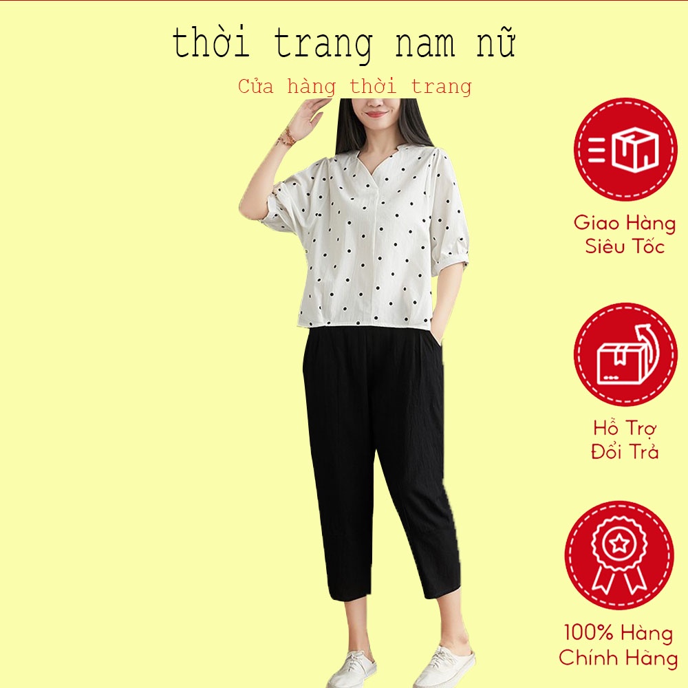 CAO CẤP [Rẻ vô địch] Bộ Đồ Chấm Bi Dáng Chuẩn Chất Liệu Đũi Hàn Cao Cấp ( Mã K93 )