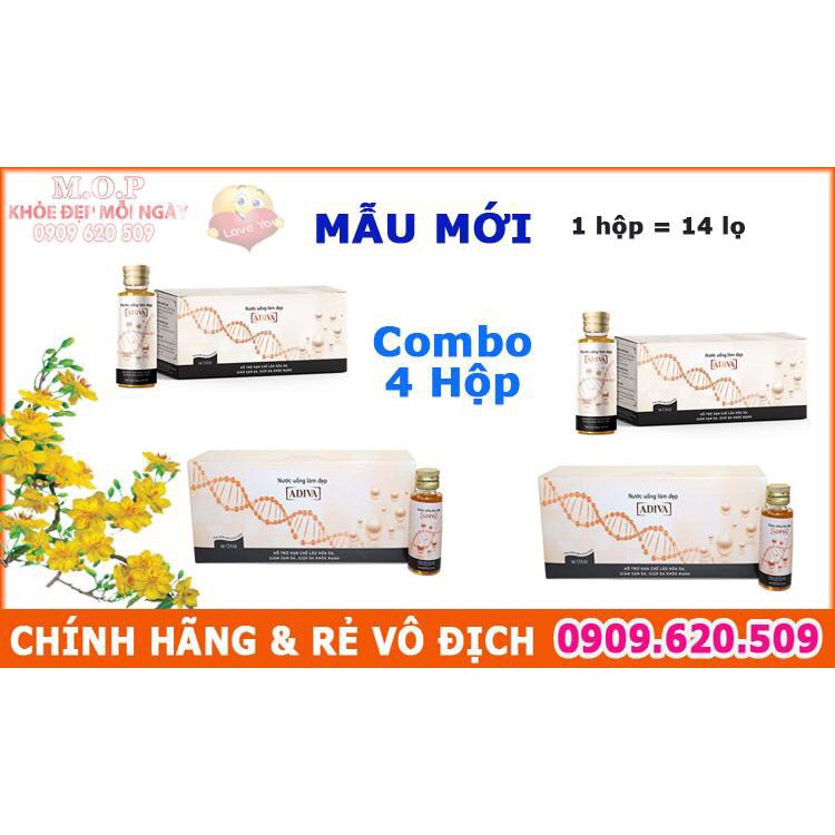 (CHÍNH HÃNG) Combo 04 hộp Collagen ADIVA dạng nước mẫu mới (14 lọ/ hộp)