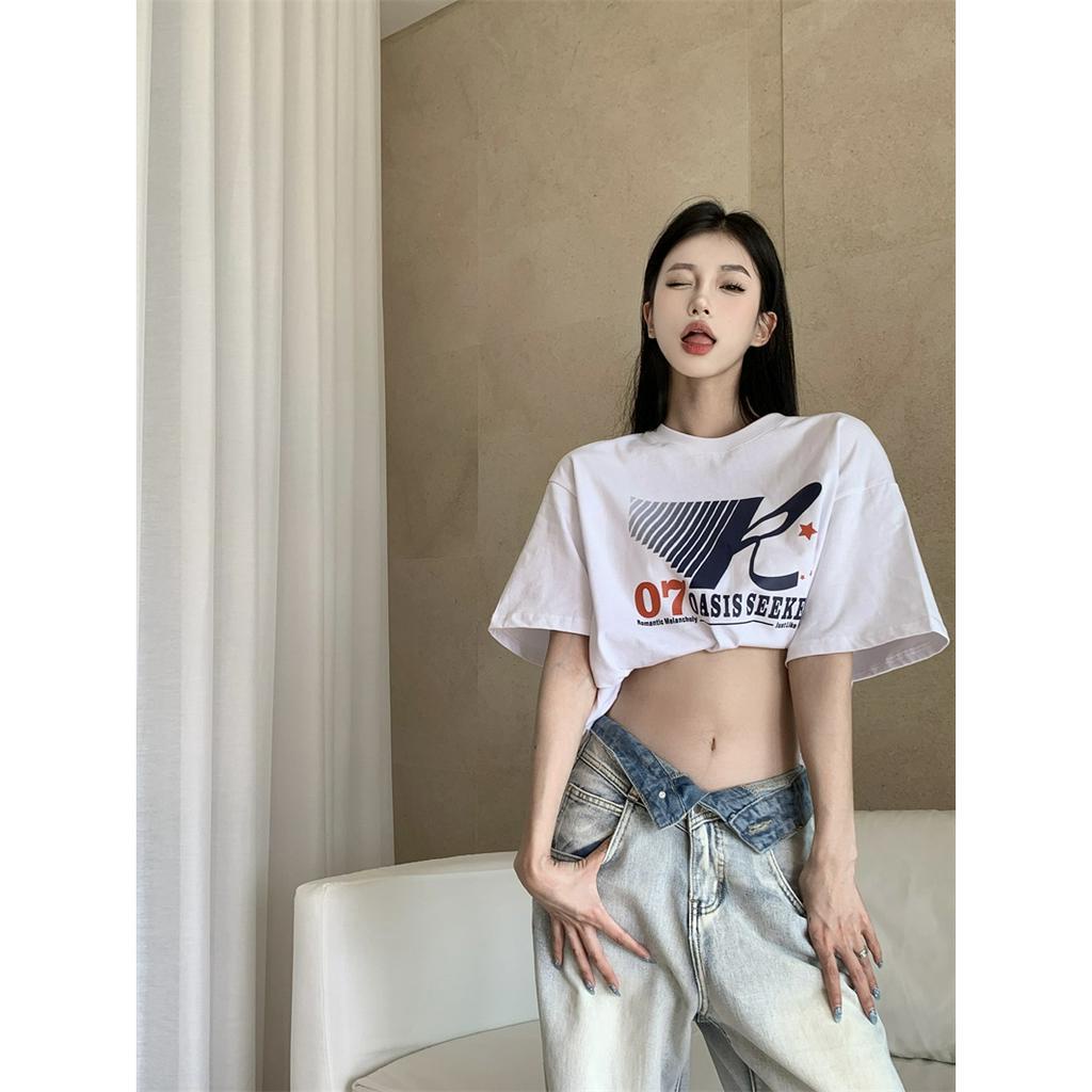 「 WELOVE1 」Áo Thun Tay Ngắn Cổ Tròn In Chữ Màu Trắng Thời Trang Mùa Hè Dành Cho Nữ