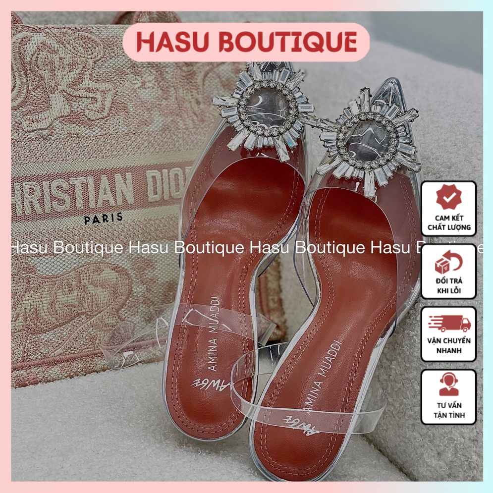 Giày Cao Gót Quai Trong Amina Hàng Cao Cấp - Guốc Thời Trang Đá Mặt Trời (Fullbox + Túi Giấy)