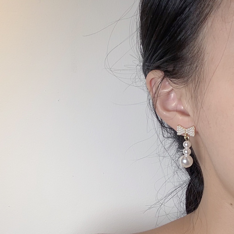 Bông Tai Hình Nơ Đính Hạt Ngọc Trai Đơn Giản Thời Trang Cao Cấp