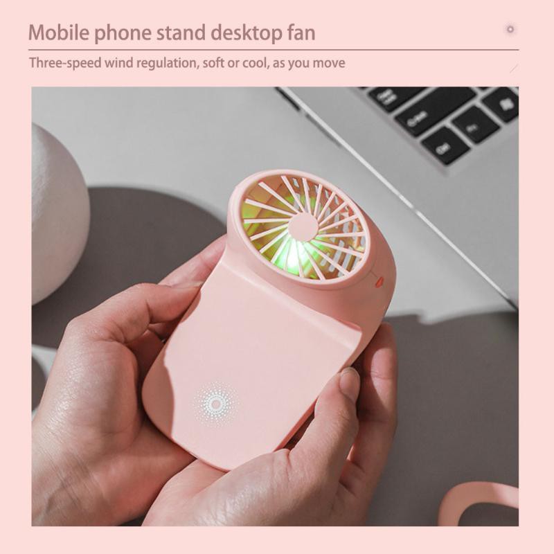 Handheld Mini USB Fan Desktop Quiet Air Cooler With Mobile Phone Holder Stand  Bracket