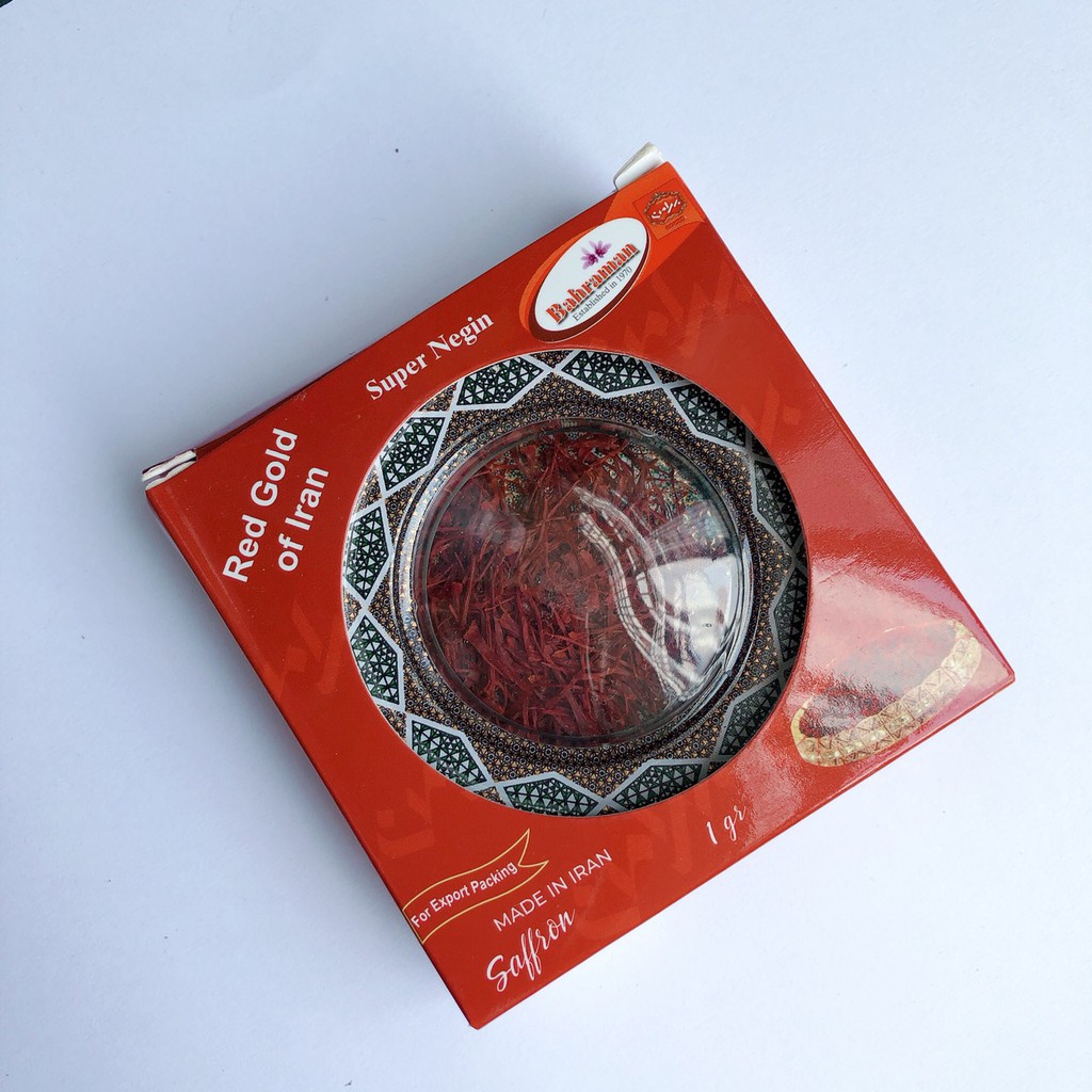 Hộp 1gr (ĐỦ 1G) Saffron Nhụy Hoa Nghệ Tây Iran Loại 1 Negin thương hiệu Bahraman hộp thiếc