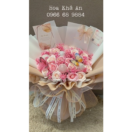 Bó hoa babi khô mix Chùm đèn mix sáp 4lớp siêu cao cấp. Thiết kế bởi Khả An.