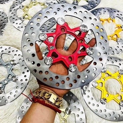 Đĩa Thắng Trước 4 lỗ size 220mm - Nhiều Màu lựa chọn, Khoen INox 304 Sáng Bóng, Không Gỉ, lắp như zin Nhiều dòng xe máy