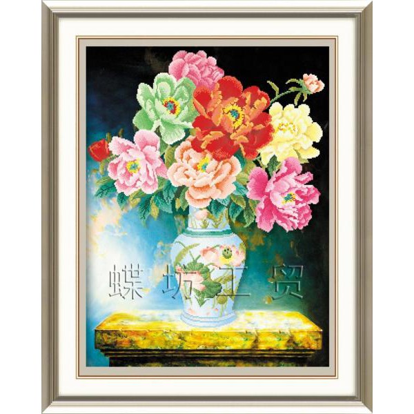 TRANH THÊU CHỮ THẬP 5D Hoa Mẫu Đơn Ngũ Sắc 5D211 (TRANH TỰ THÊU) KT:64X78CM