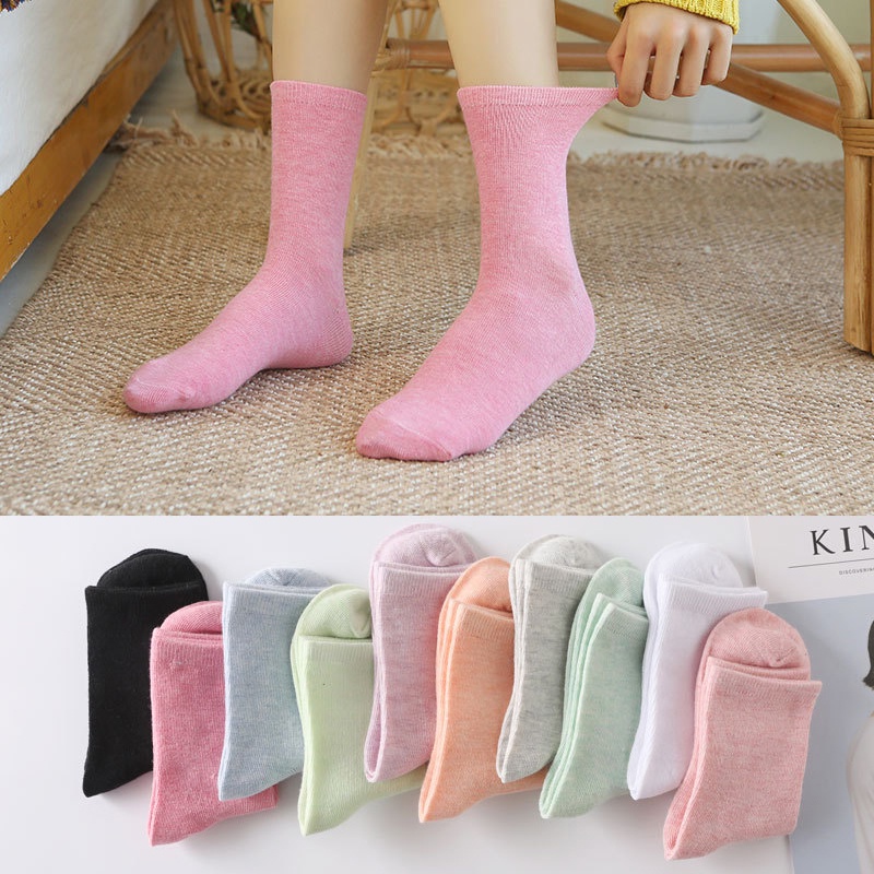 Tất vớ nữ cổ cao trơn màu pastel siêu xinh cute dày dặn đẹp dễ thương thích hợp đi mùa hè EMOJI T102