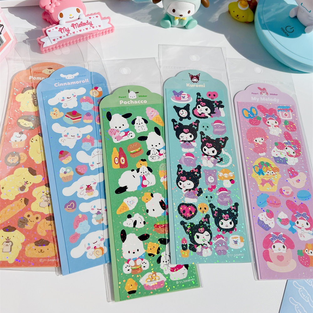 SANRIO 1 Tờ Nhãn Dán Trang Trí Sổ Tay Hình Kuromi Cinnamoroll Gooka Màu Laser Lấp Lánh DIY