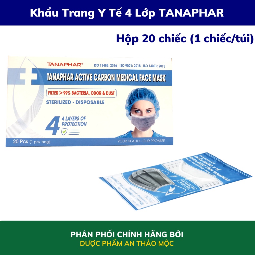 Khẩu trang y tế 4 lớp TANAPHAR ngăn cản khói bụi không kích ứng co giãn tốt tạo cảm giác thoải mái khi sử dụng