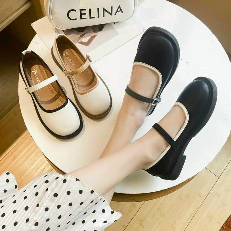 Giày bup bê lobita mũi tròn đế bệt viền nâu trẻ trung mã 38