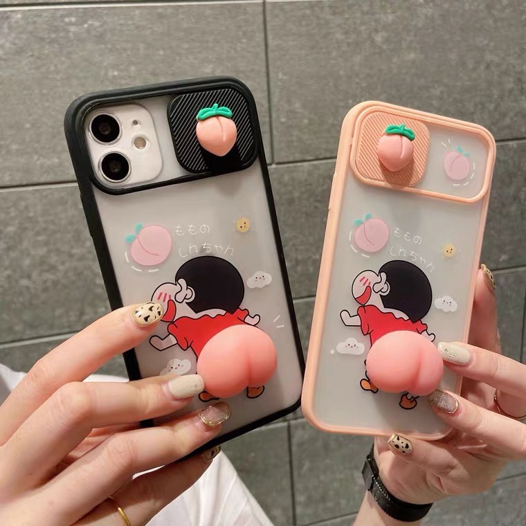 Ốp điện thoại hình Crayon Shin-Chan kiểu nắp trượt chống nứt cho iPhone 7 7P 8 8P X XR Xs Max 11 Pro Max Max 12 Pro Max