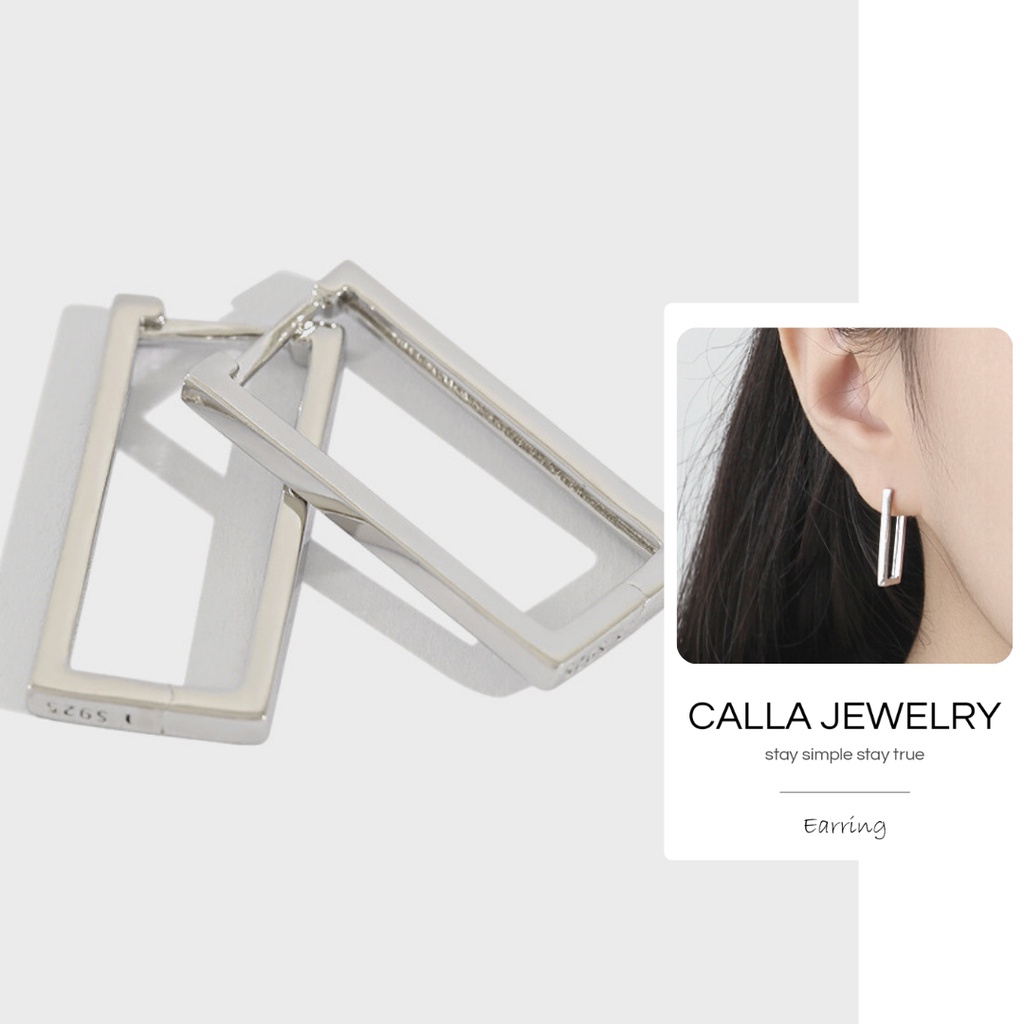 KHUYÊN TAI BẠC CALLA - Khóa chữ nhật l E020