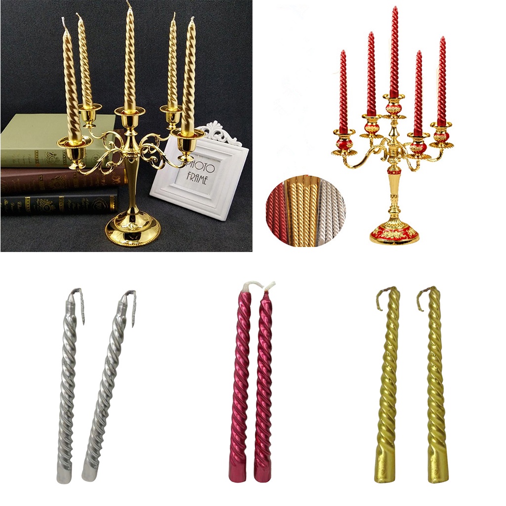 Set 2 Nến Dài Hình Xoắn Ốc Màu Vàng Trang Trí Bàn Ăn