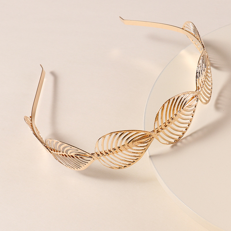 Băng Đô Cài Tóc Kim Loại Hình Lá Mạ Vàng Cổ Điển Cho Nữ