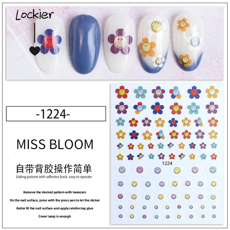 Miếng Dán Trang Trí Móng Tay 3D Chống Nước Hình Thỏ Và Hoa Dễ Thương