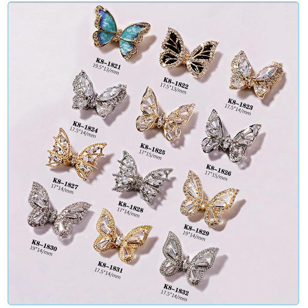 [Hàng mới về] Phụ kiện trang trí móng nghệ thuật 3D tự làm bằng hợp kim hình bướm đính đá lấp lánh