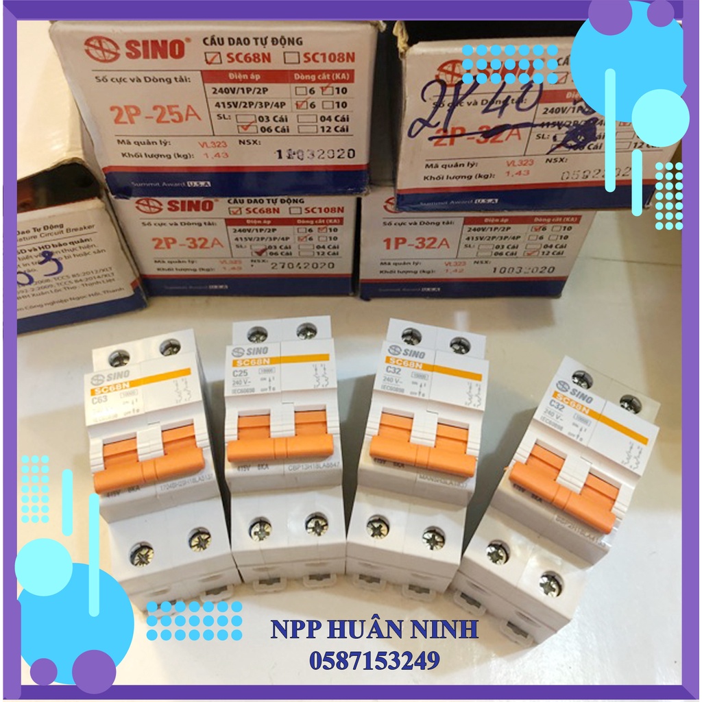 Át MCB, át tép, át cài đơn, đôi 1P, 2P từ 16a đến 63a SINO