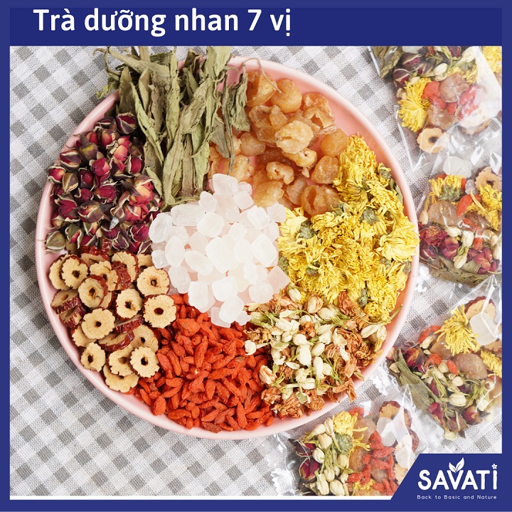 TRÀ DƯỠNG NHAN 7 VỊ (Bổ dưỡng đẹp da ngăn ngừa lão hóa, có táo đỏ kỷ tử hoa cúc long nhãn nụ hồng) | BigBuy360 - bigbuy360.vn