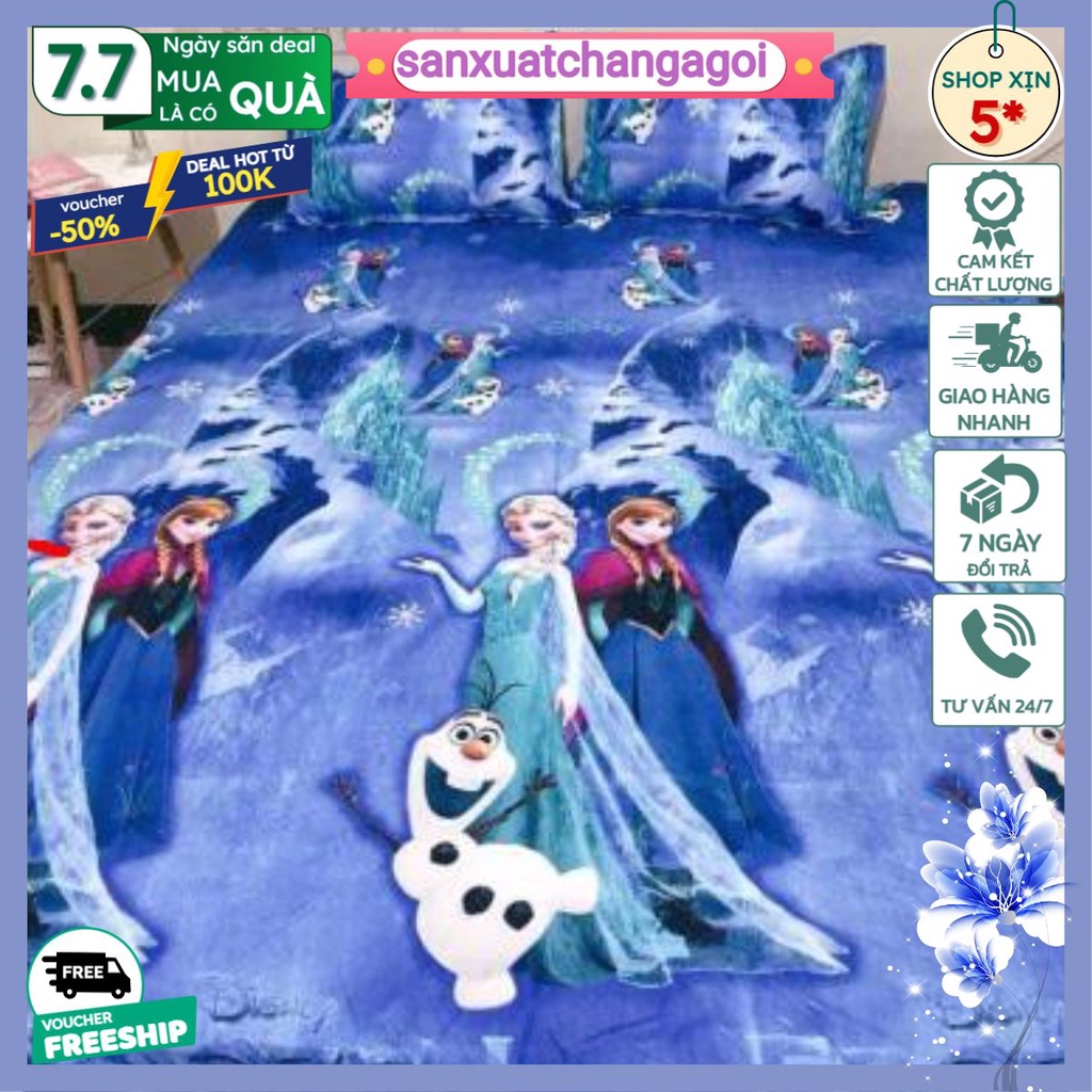 Ga Trải Giường Bo Chun Sẵn 1m2x1m9,1m4x2m,1m6x2m,1m8x2m,công chúa elsa