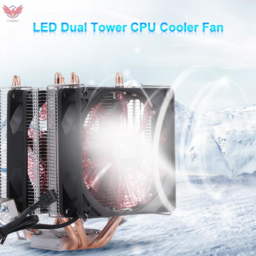 Fire CPU Cooler Fan Heatsink 4 Heatpipe 2 Fans Quiet Heatsink Radiator Support 775/115x/AMD