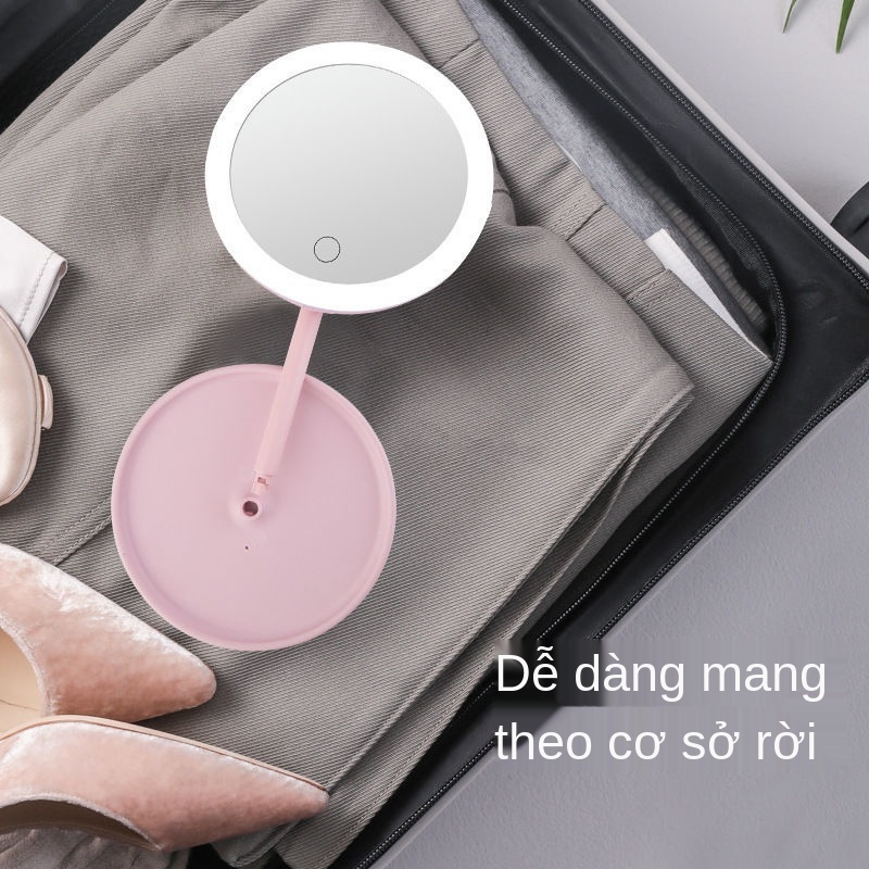 Pearl White cho nữ với ánh sáng thông minh để bàn di động đèn trang điểm ký túc xá bổ sung Quang Net Gương đỏ