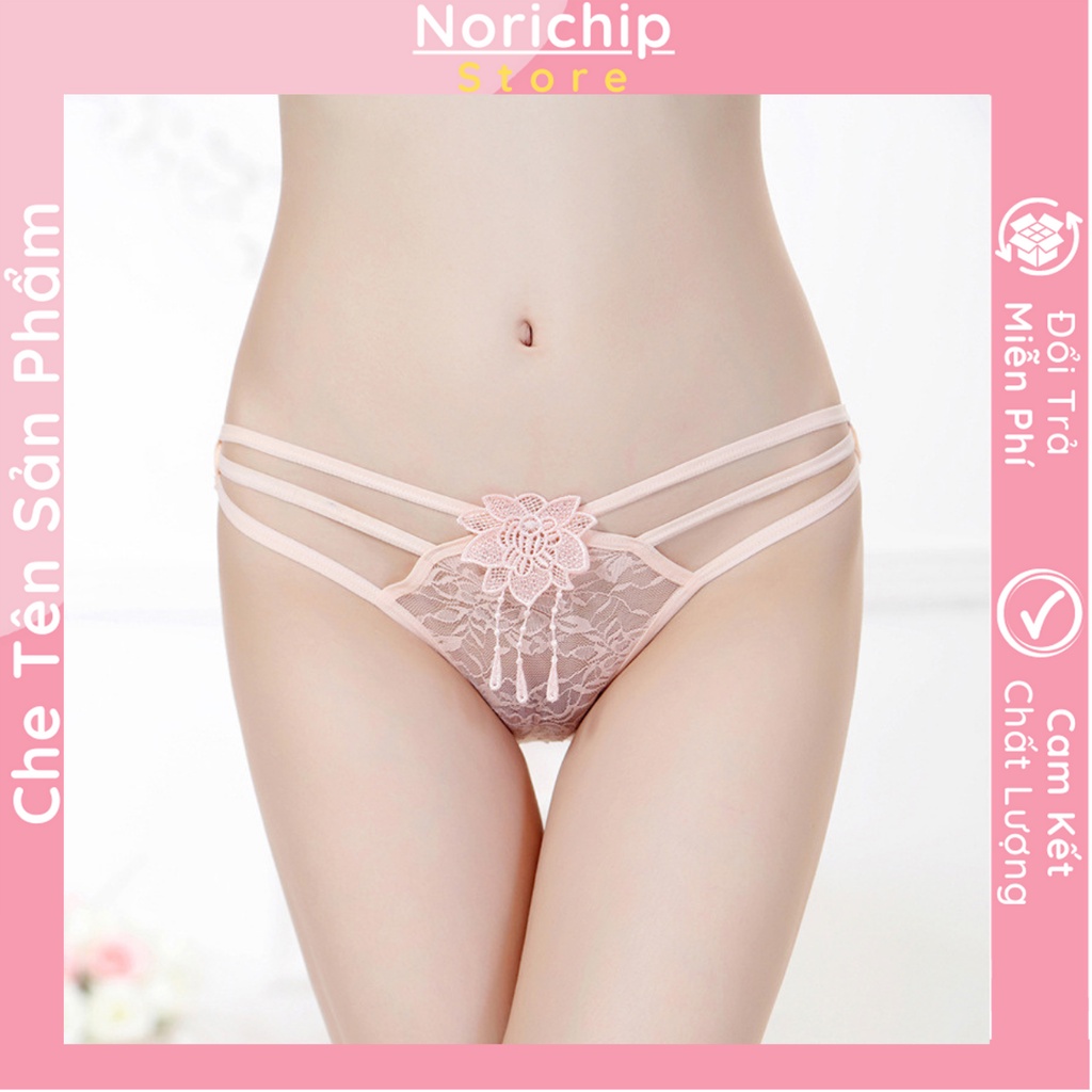 Quần lót nữ phối ren khoét eo đáy quần cotton thoáng khí co dãn bốn chiều đính kèm hoa siêu gợi cảm NORICHIP.