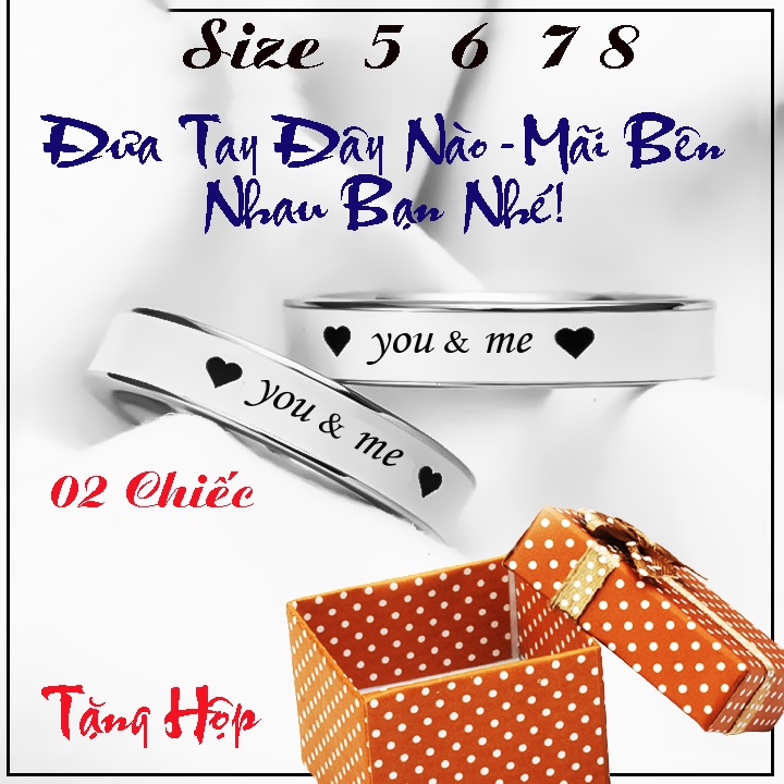 Nhẫn inox sơn trắng na no You &amp; Me tình bạn siêu đep - Đưa tay đây nào, mãi bên nhau bạn nhé - 02 chiếc - tặng hộp