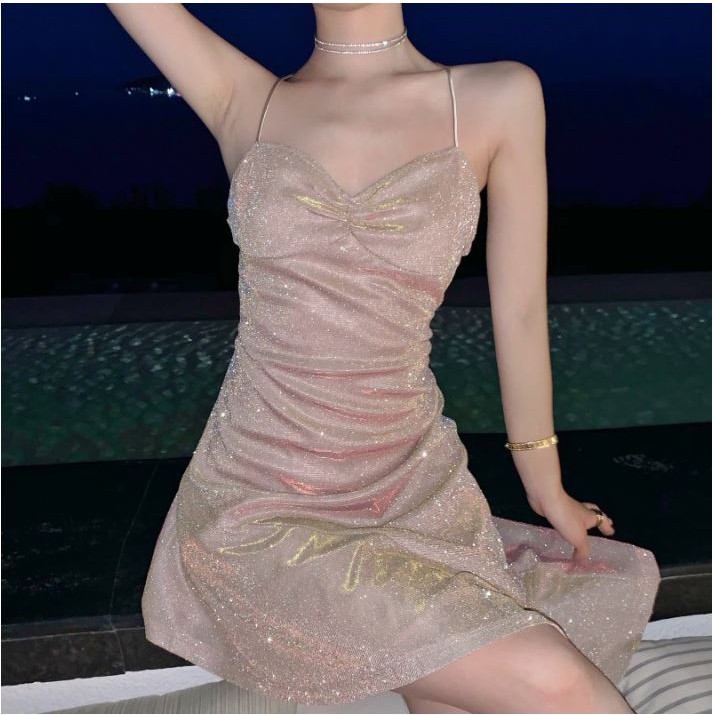 Đầm body kim sa đuôi cá màu hồng HDT178 - Hỉn Hỉn Store