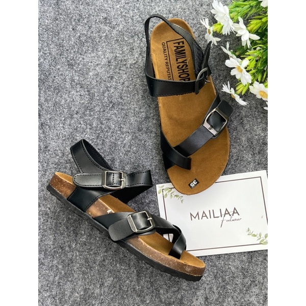 Sandal xỏ ngón quai da gắn nút MAILIAA đế nhẹ đi êm