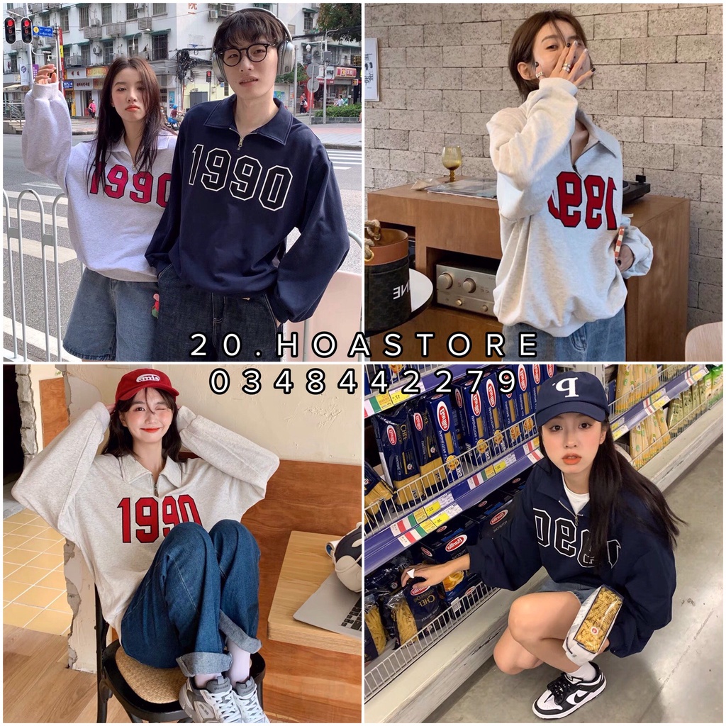 Áo Sweater Nữ Khóa Kéo 1990 Basic - Áo Nỉ Nữ Cổ Polo Khóa Cổ - Sweater Zip Cổ Cao Dáng Rộng Tay Bồng Hàn Quốc