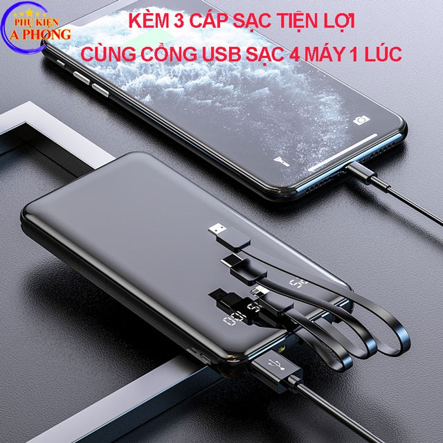 [Gắn Kèm Cáp] Pin sạc dự phòng G01 SD Design 10,000 mAh kèm 3 cáp sạc cho hầu hết điện thoại, kèm đèn led