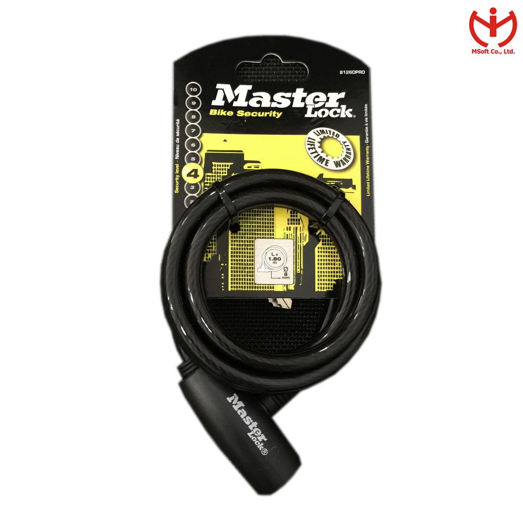 [Q5.HCM] Khóa xe đạp Master Lock 8126 EURDPRO Khóa dây cáp dài 1.8m x 8mm dùng chìa - MSOFT