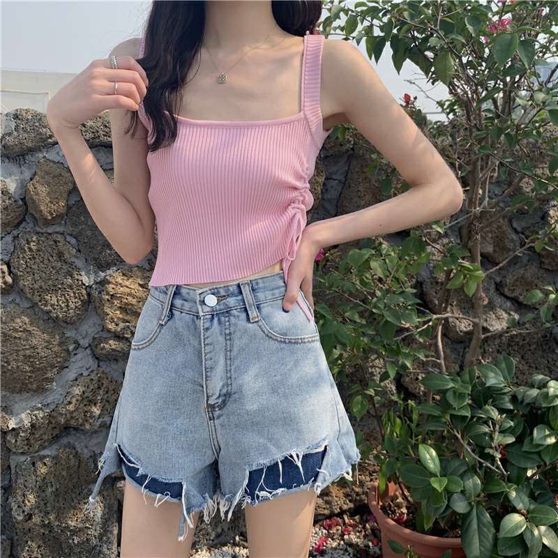 Áo Vest Dệt Kim Trơn 154623 Áo Hai Dây Rút Dây Dáng Ôm Thiết Kế Đơn Giản Thời Trang