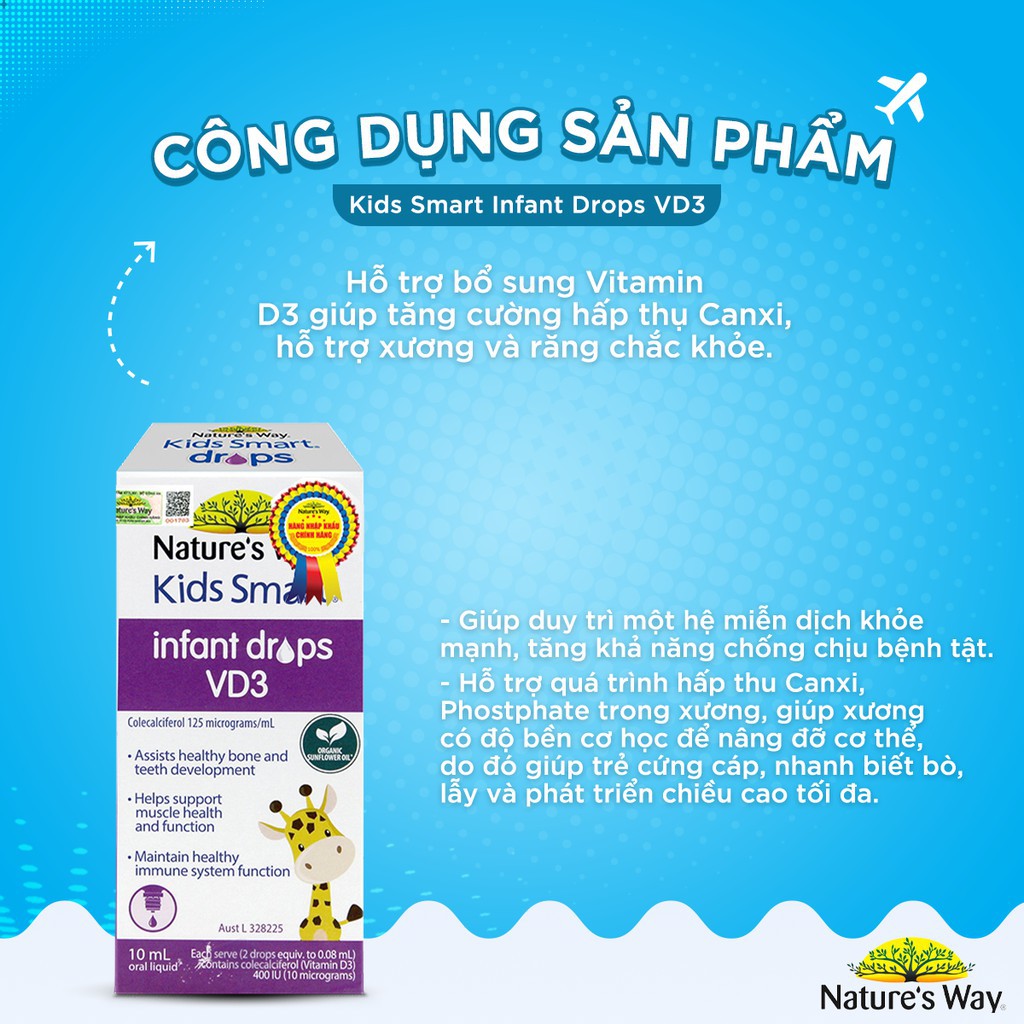 Nature's Way Kids Smart Infant Drops VD3 - Chai 10ml - Bổ Sung Vitamin D3 Cho Bé Hỗ Trợ Xương Và Răng Chắc Khỏe