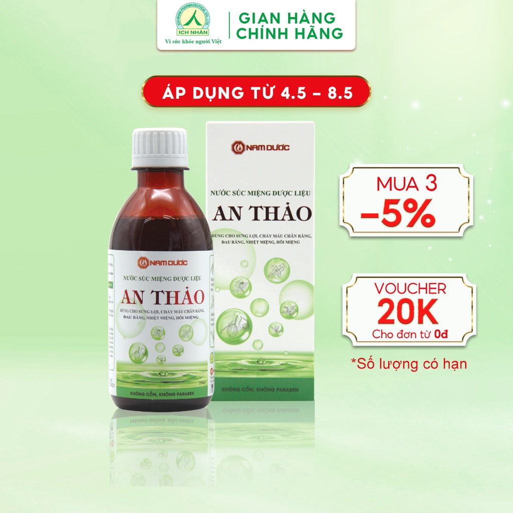 Nước súc miệng dược liệu An Thảo giúp làm sạch lành tính hương thơm dịu nhẹ chai 100ml - 250ml