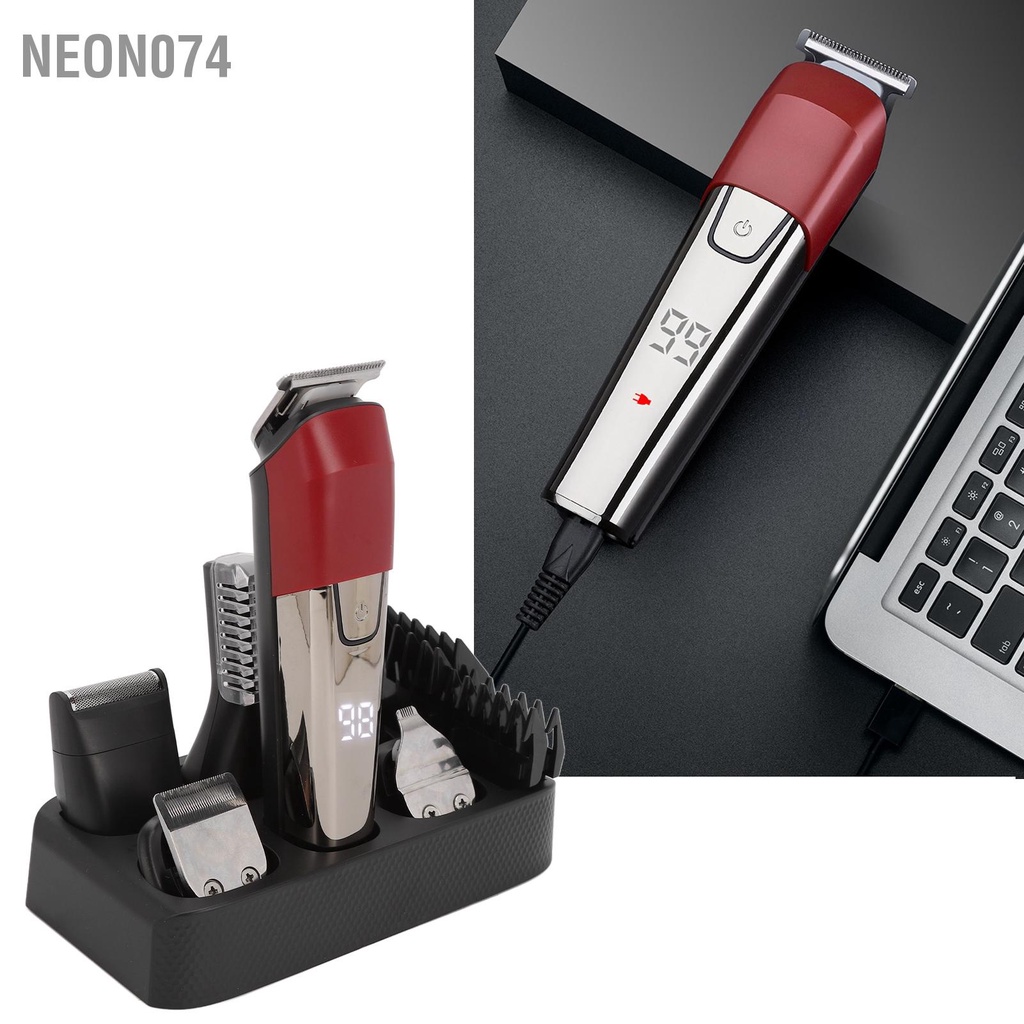 Neon074 6 trong 1 Máy tỉa râu điện không dây Bộ dụng cụ chải tóc chuyên nghiệp thấm nước cho nam giới