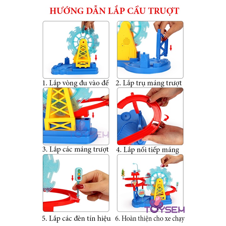 Xe leo vòng đu trượt máng siêu tốc Toysem có đèn led và nhạc cho bé từ 3 tuổi - Đồ chơi trẻ em, quà tặng sinh nhật