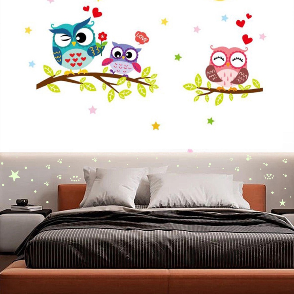 Sticker Dán Tường Họa Tiết Hình Con Cú Và Chiếc Lá Nghệ Thuật Dùng Trong Trang Trí Văn Phòng