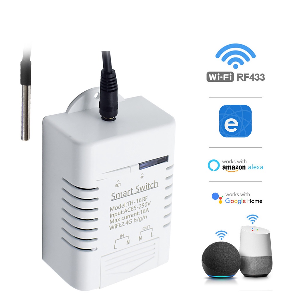 Coza Công Tắc Wifi Thông Minh Ewelink Th-16 Bộ Tự Động Hóa Gia Đình Theo Dõi Nhiệt Độ Không Dây 16a/3000W Nhà Thông Minh Có Cảm Biến Tương Thích Chống Nước Alexa Google Home/Nest